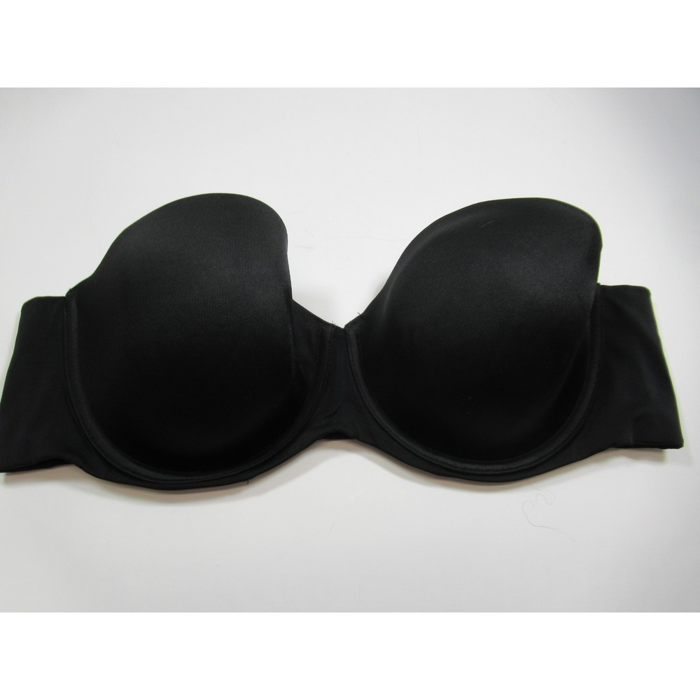 Cacique Smooth Lightly Lined Strapless Bra 42D Black Underwire Satin